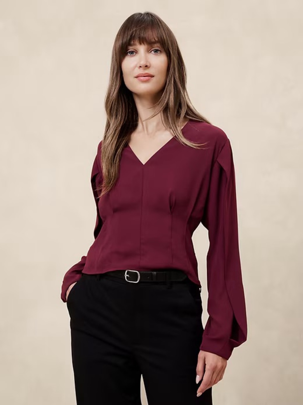 Banana Republic DRAPED-SLEEVE V-Neck Long‎ Sleeve Blouse